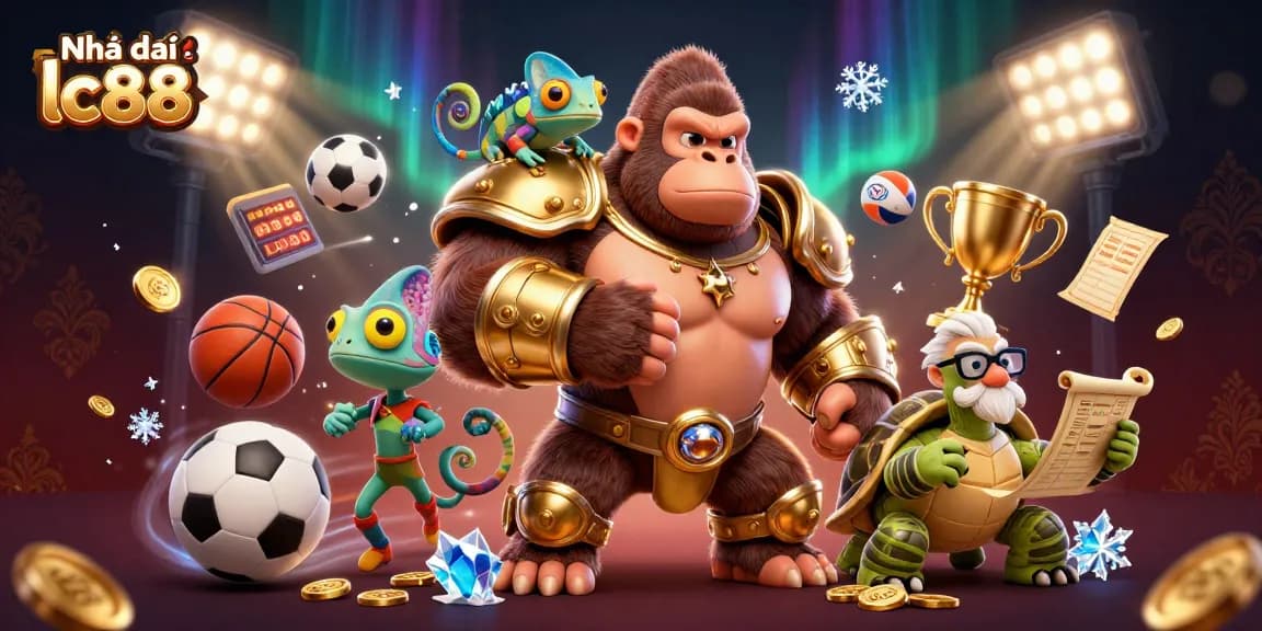 Engage with thrilling games at Nhà cái lc88, featuring a powerful gorilla and dynamic sports elements.