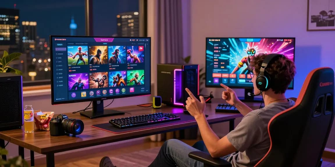 LUCK8 player enjoying an immersive online gaming session with vibrant screens and energetic atmosphere.