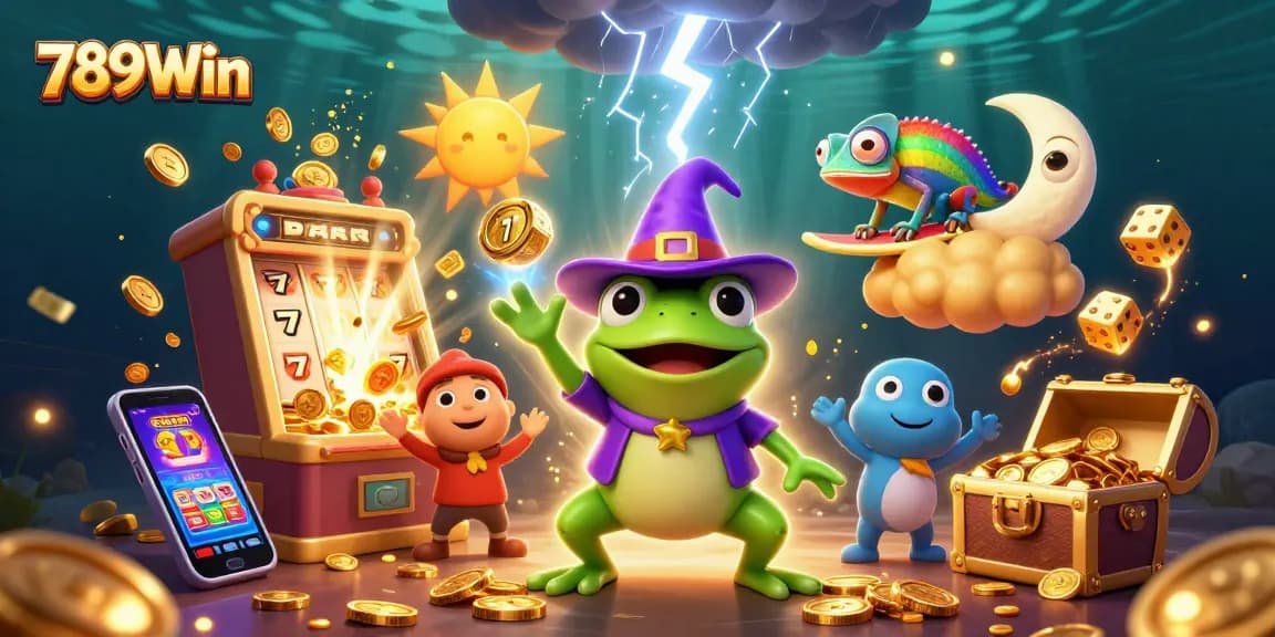 Win big at 789Win with a vibrant illustration of exciting casino games and thrilling jackpots.