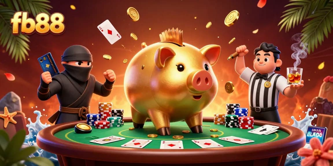 Experience excitement with fb88 in this vibrant casino-themed 3D illustration featuring dynamic gaming elements.