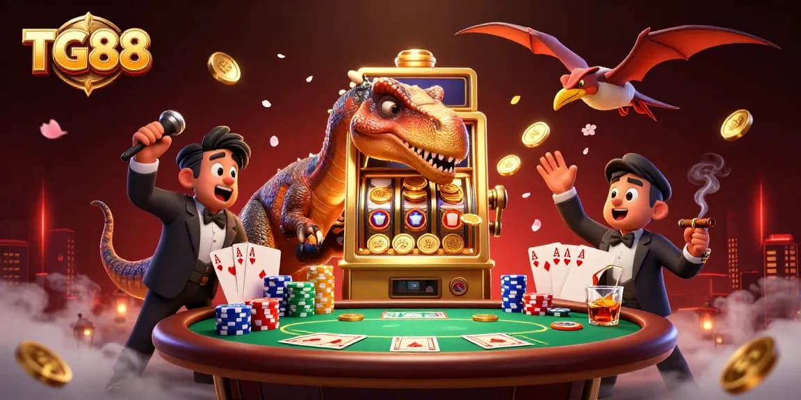 Experience TG88's thrilling casino atmosphere with a pachycephalosaurus winning big at the slots!