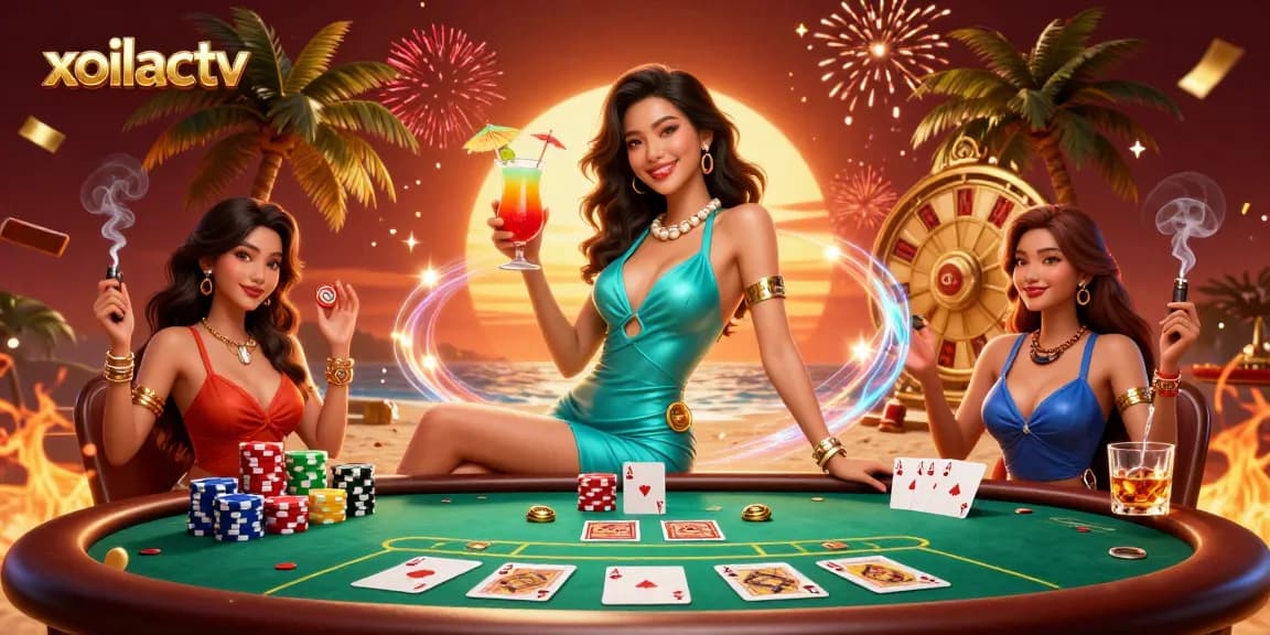 Engage with xoilactv as you enjoy stunning casino visuals and vibrant gaming elements in this lively illustration.