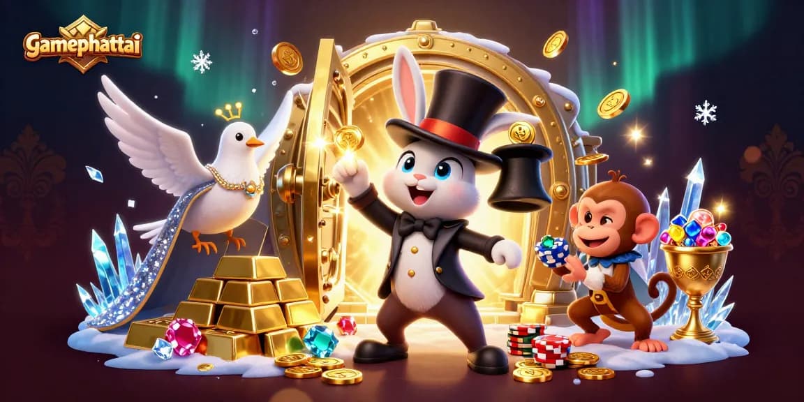 Spin to win with gamephattai: Join the 3D casino adventure filled with gold coins and poker chips.