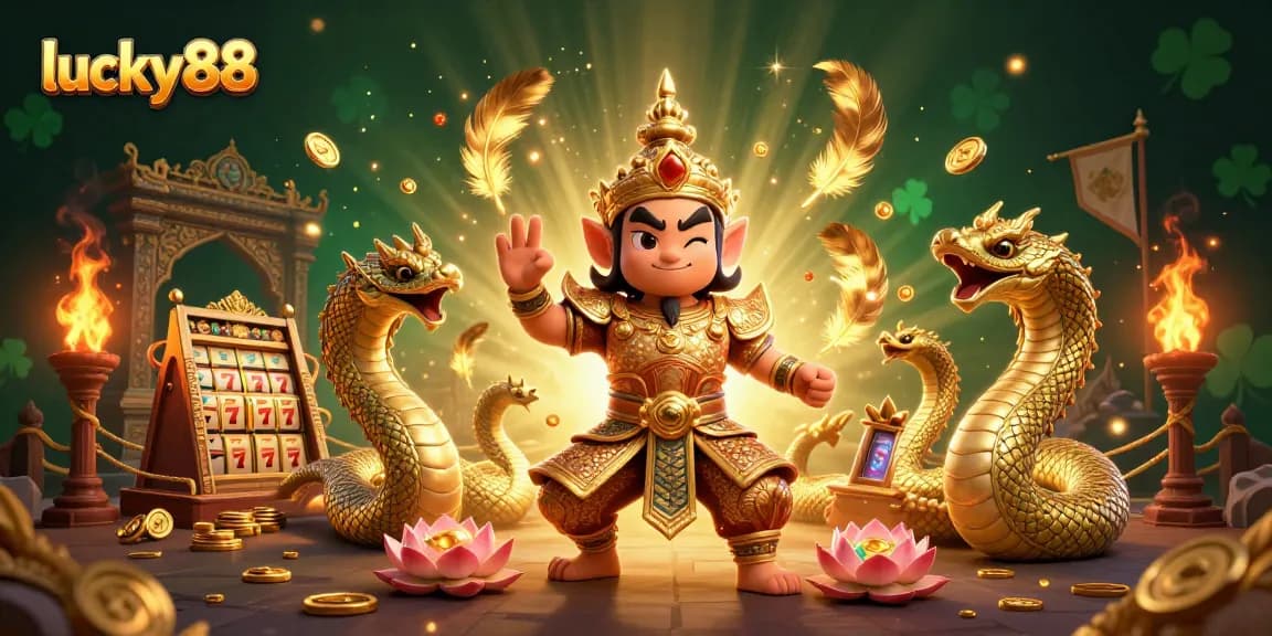 Spin lucky88 slot reels with vibrant Naga companions and golden guardian atmosphere.