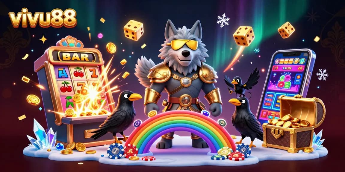 Experience the excitement of vivu88 with an illustrated jackpot explosion and gaming elements.