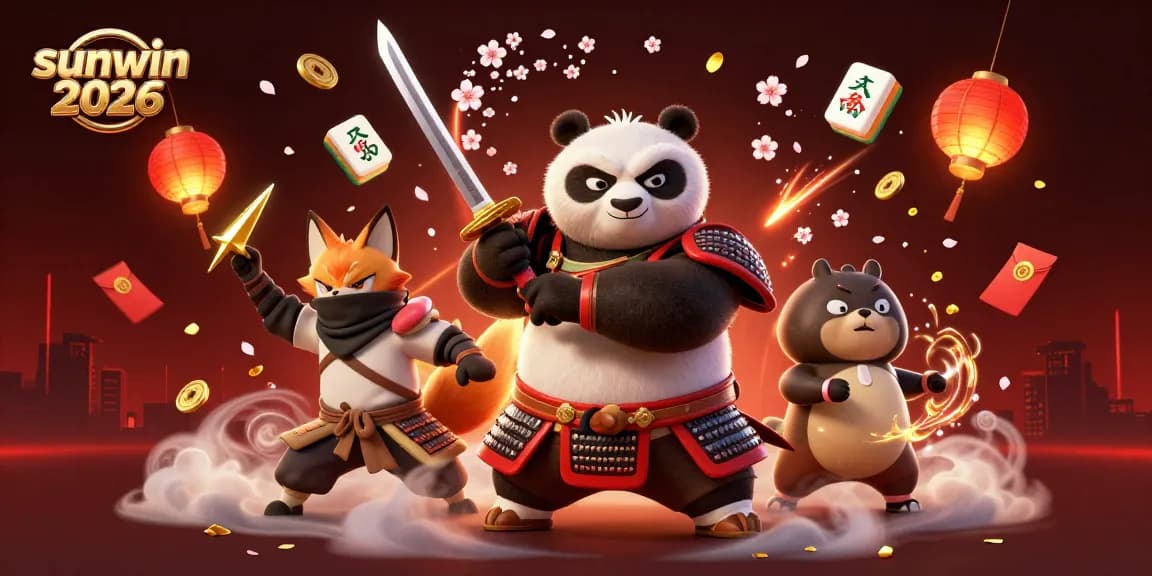 Win big at sunwin 2026 with engaging visuals featuring a samurai panda and ninja fox.