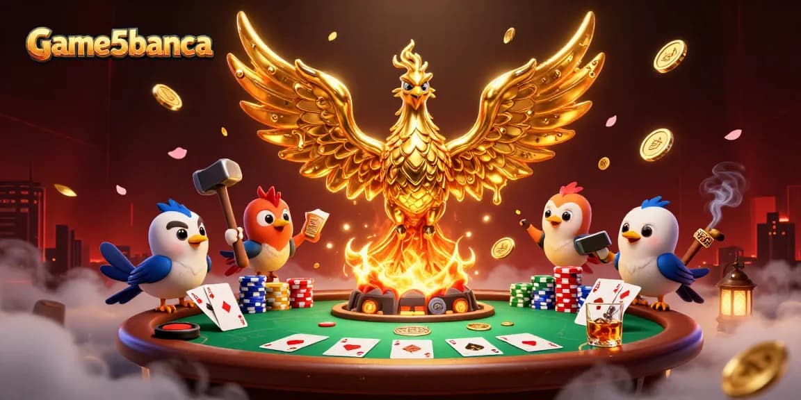 Engage with game5banca and experience the thrilling poker night atmosphere featuring golden phoenixes.