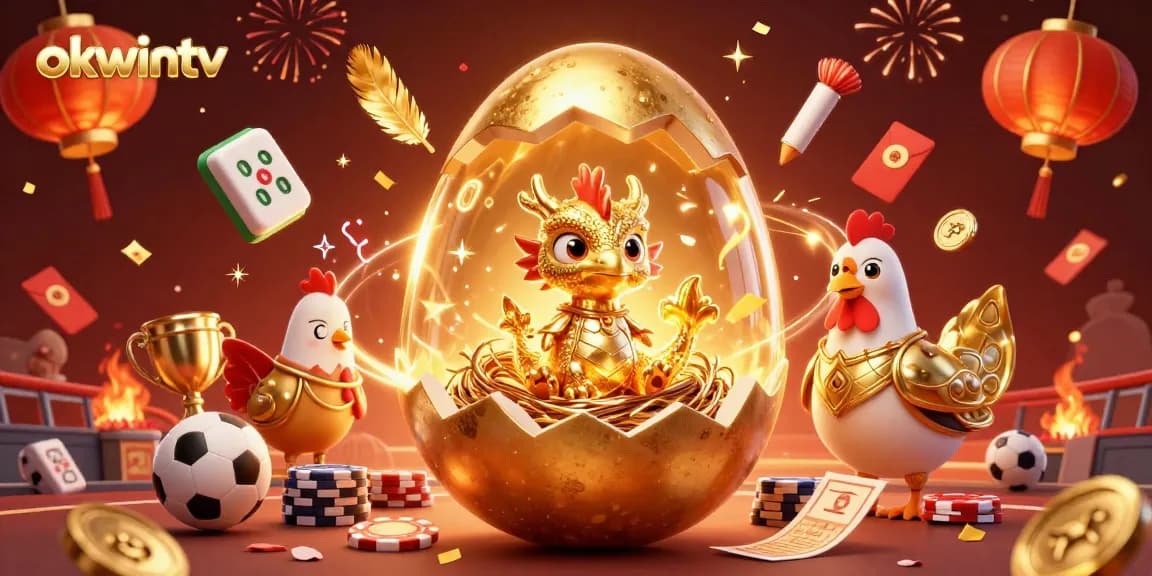 Bet on exciting sports with okwintv, featuring a golden dragon on poker chips amidst dynamic game elements.