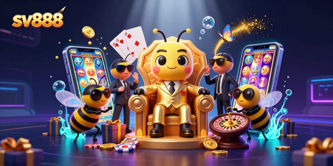 Spin the reels with sv888 in this vibrant casino scene featuring a bumblebee mob boss.