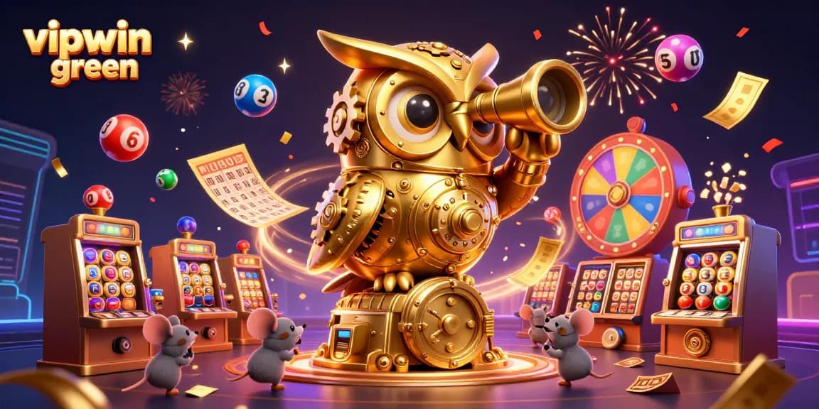 Experience thrilling wins at vipwin green with the golden owl and dynamic lottery scene!