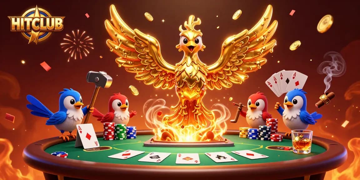 Experience the thrill of HITCLUB with a vibrant 3D illustration showcasing poker excitement.