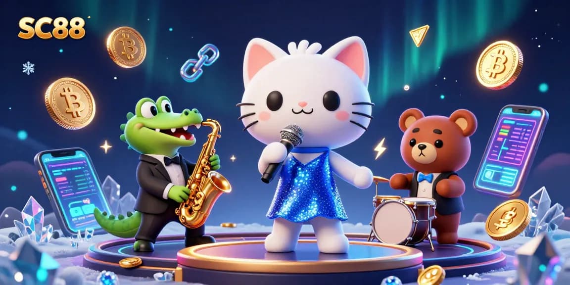 SC88 casino scene with a jazz-singer cat and musical animals enchanting players.
