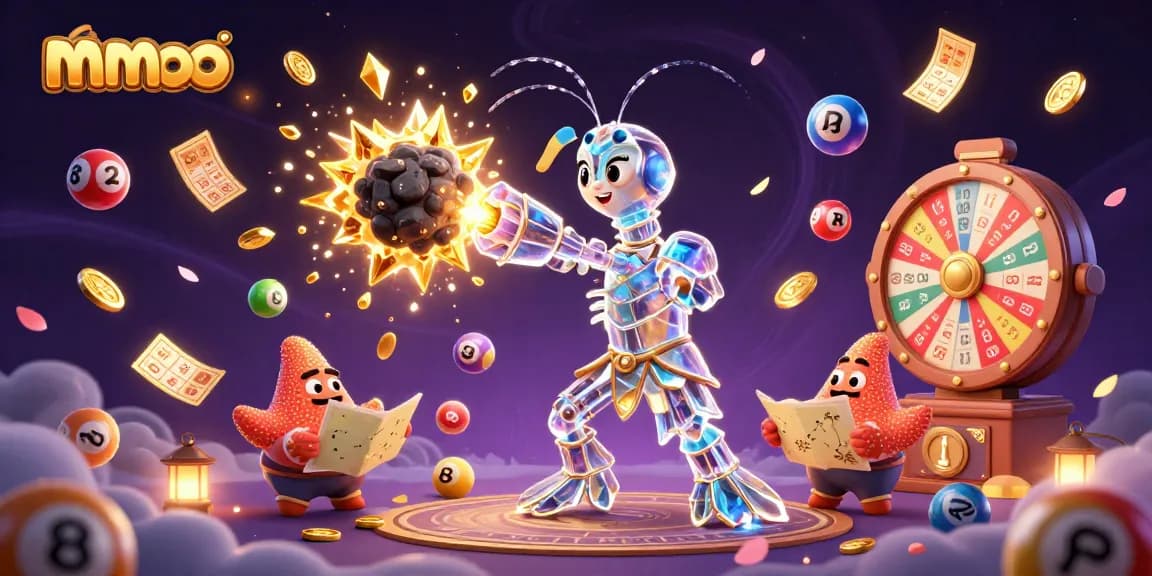 Experience thrilling moments with mmoo as the mantis shrimp hero interacts with vibrant casino elements.