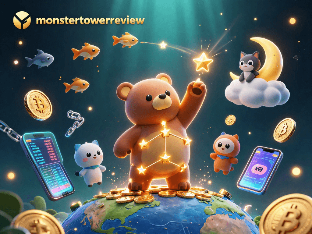 Scoop up winnings with a constellation bear and cat in the cosmic world of monstertowerreview.