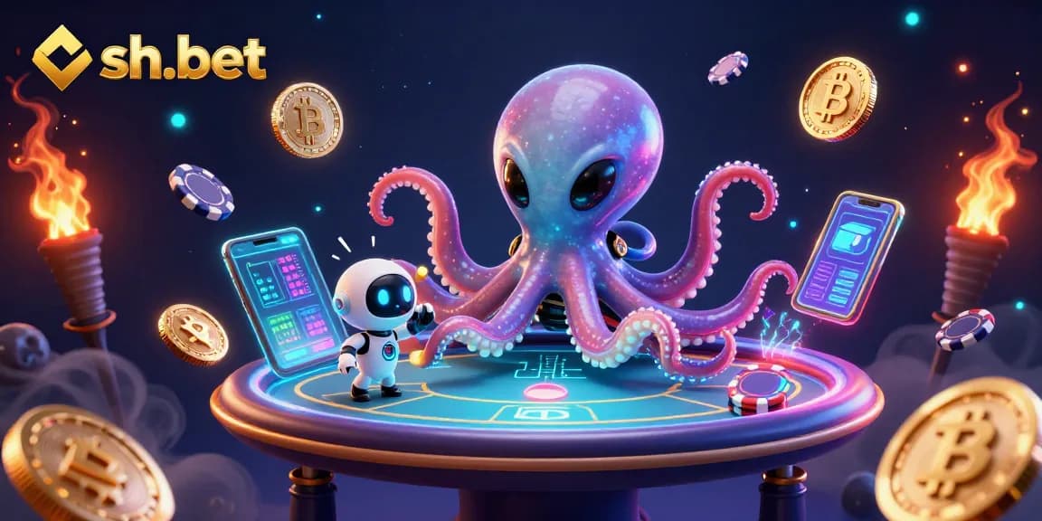 Bet in an exciting casino scene with sh-bet and a fun alien octopus at a poker table.