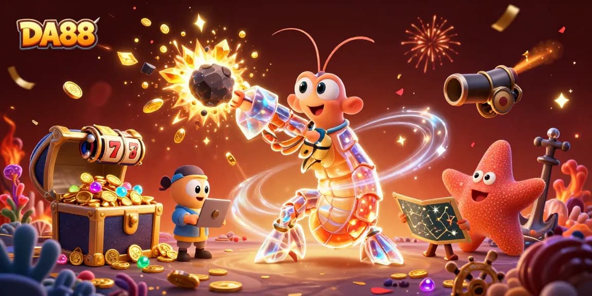 Experience winning jackpots with DA88 in a vibrant casino-themed 3D scene of excitement and adventure.