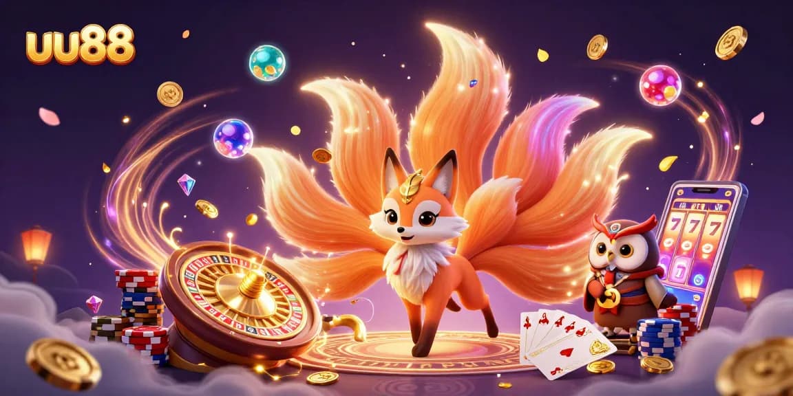 Experience thrilling wins at uu88 with a vibrant scene of gaming excitement featuring colorful characters and casino elements.