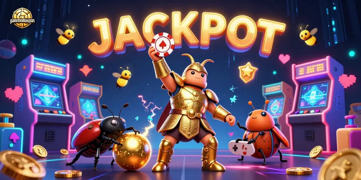 Experience thrilling moments with gamebaidangian, featuring a vibrant 3D illustration of a lucky beetle and dynamic game elements.