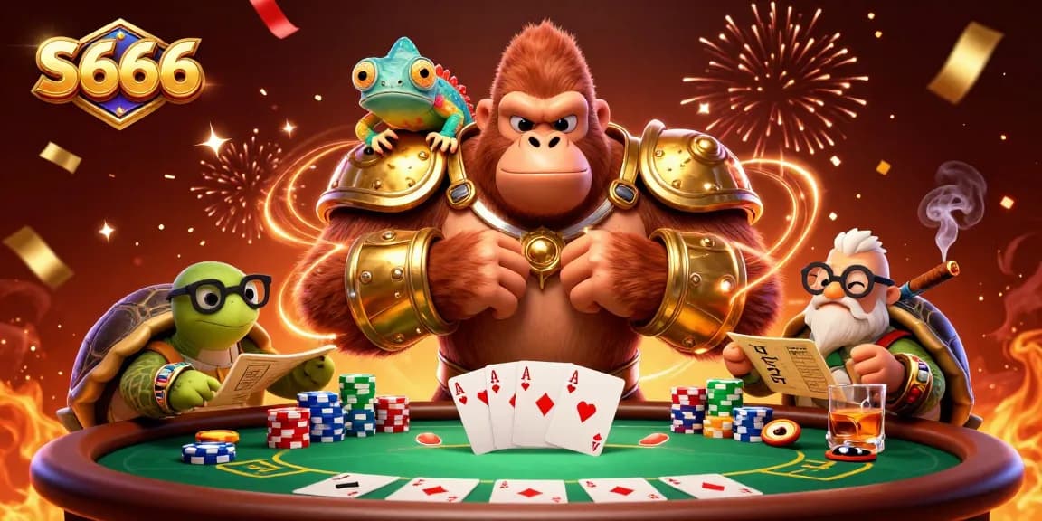 S666 showcases an energetic casino scene with dynamic characters engaging in poker activities.