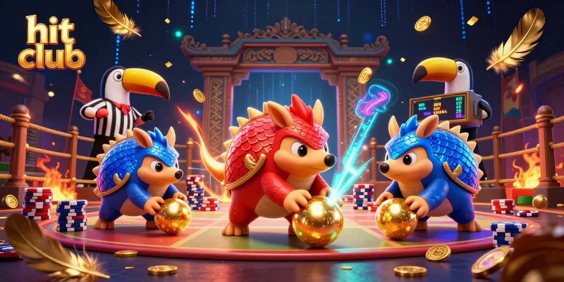 Hit club pangolins bowling chips in an exciting casino arena illustration.