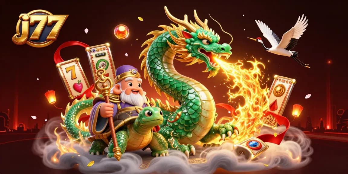 Experience thrilling moments at j77 with vibrant slot games and mythical characters in this illustration