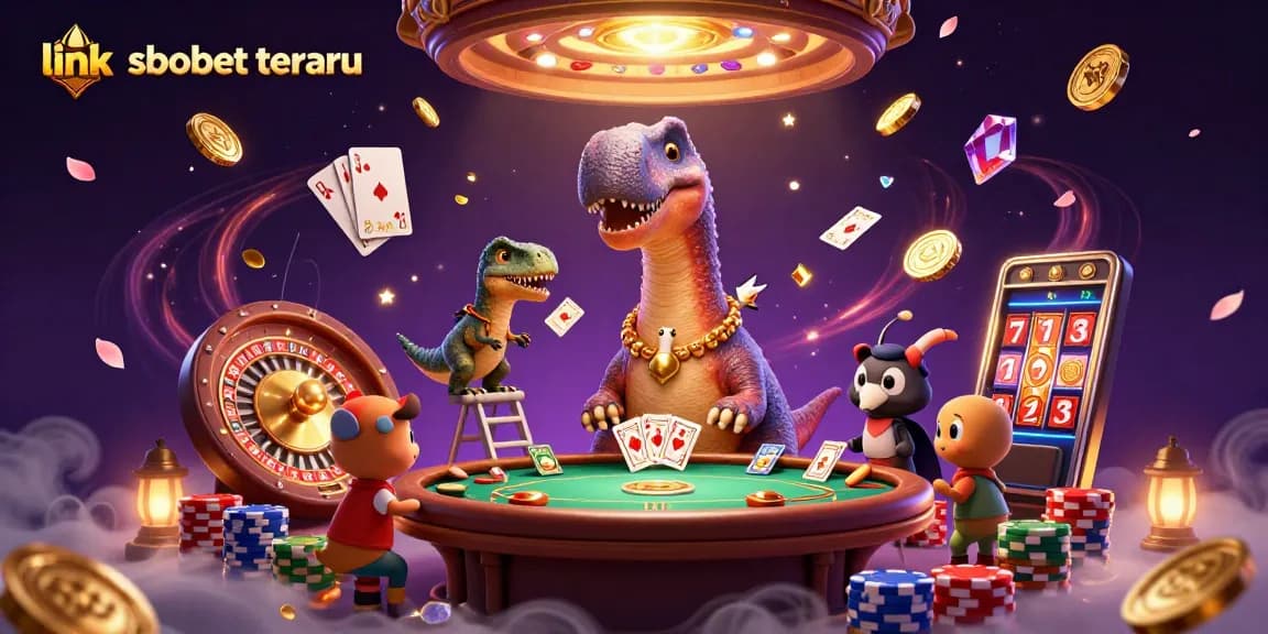 Experience thrill with link sbobet terbaru in a vibrant 3D casino scene filled with dynamic elements