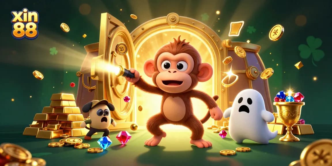 Experience the thrilling adventures of xin 88 in this vibrant haunted casino scene filled with treasures.