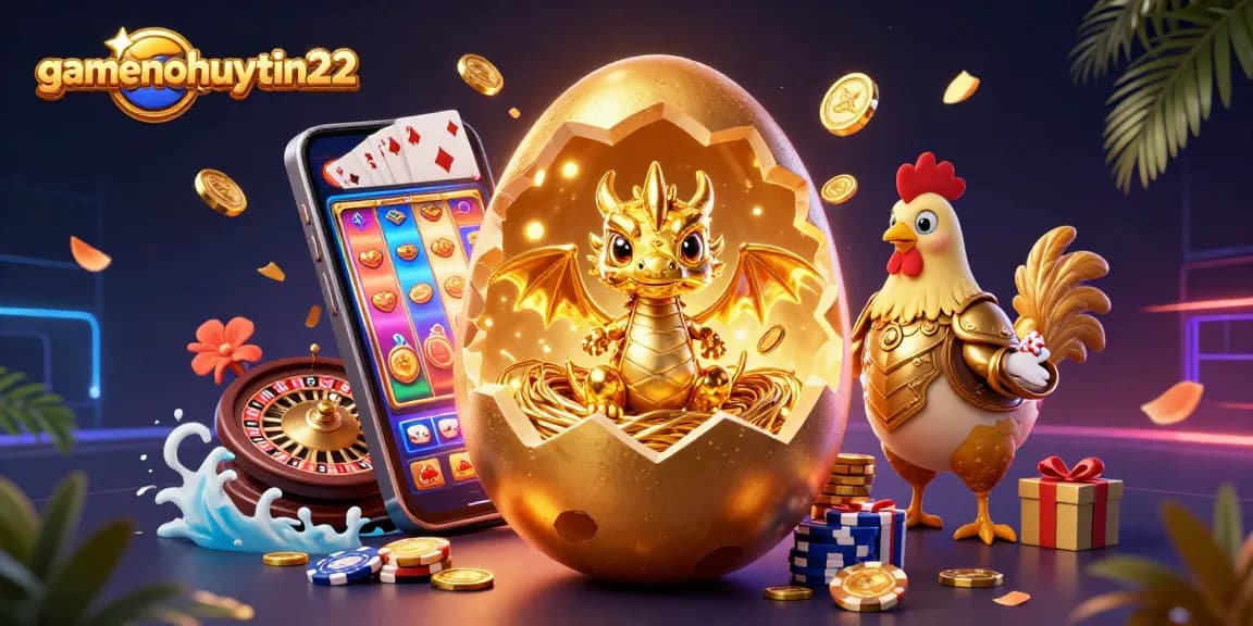 Experience the thrilling world of gamenohuuytin22 with a golden dragon guarding poker chips and slot games.