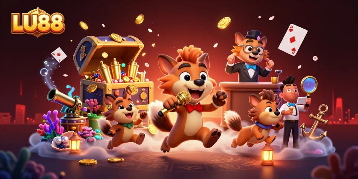 LU88 hyenas animated in a vibrant casino scene mixing drinks, telling jokes, and checking IDs.