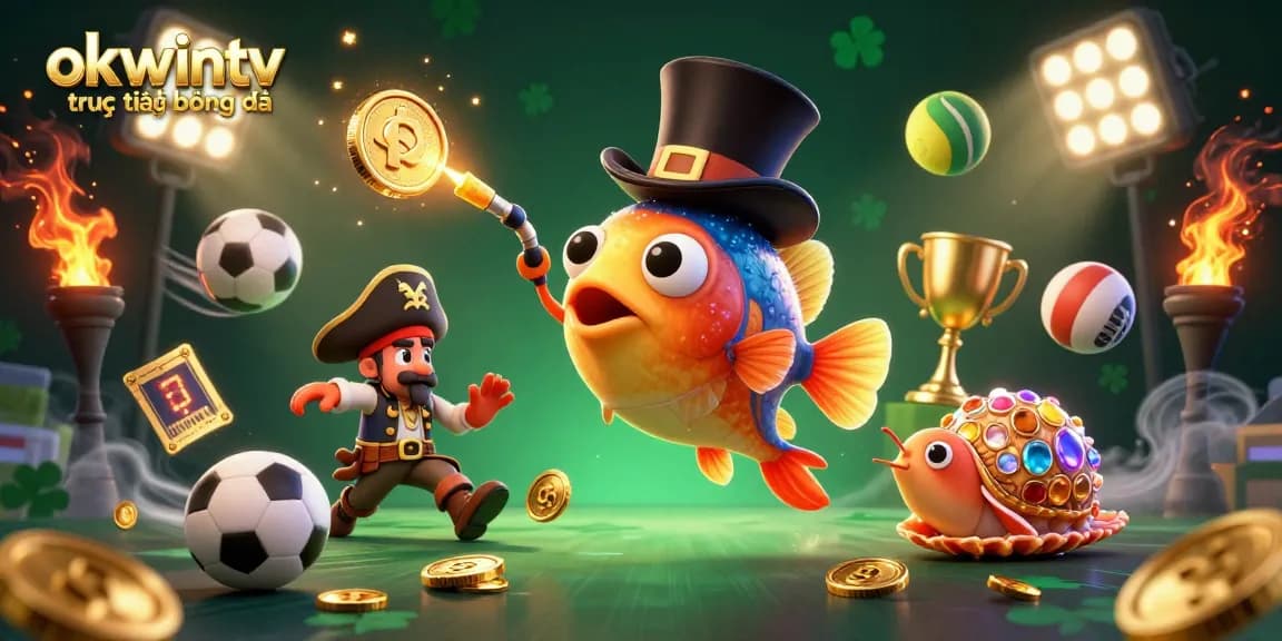 Experience the excitement of okwintv trực tiếp bóng đá with a vibrant 3D illustration showcasing sports elements and dynamic characters.