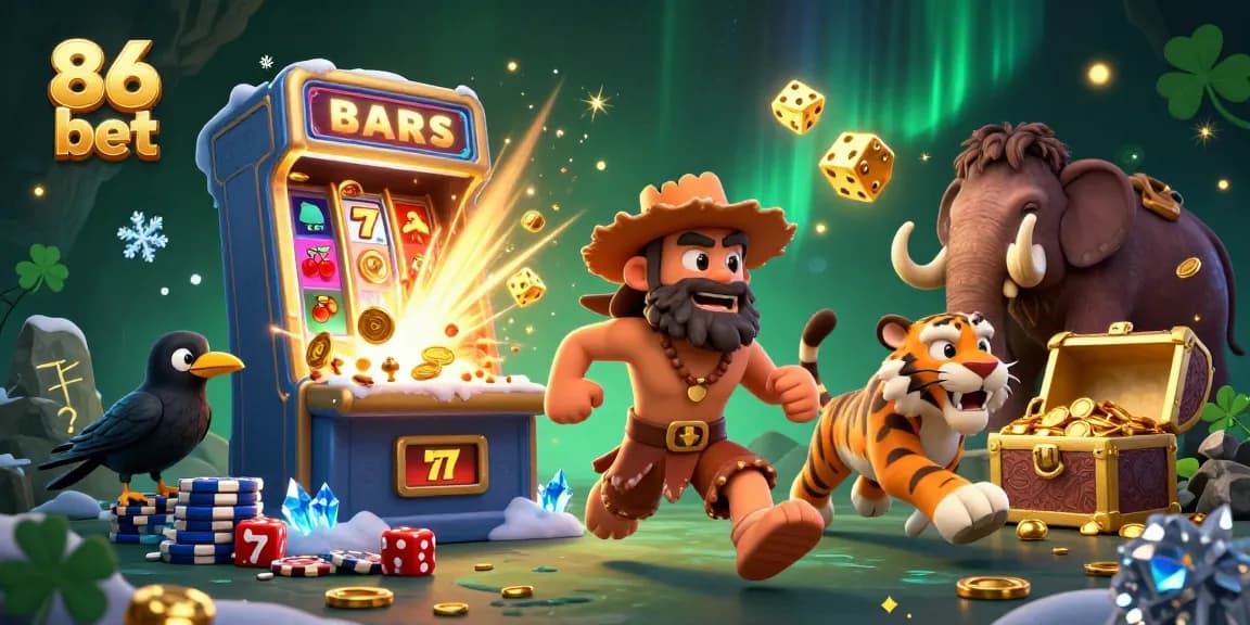 Experience the excitement of 86 bet with a vibrant 3D casino scene featuring adventurous characters and thrilling gaming elements.