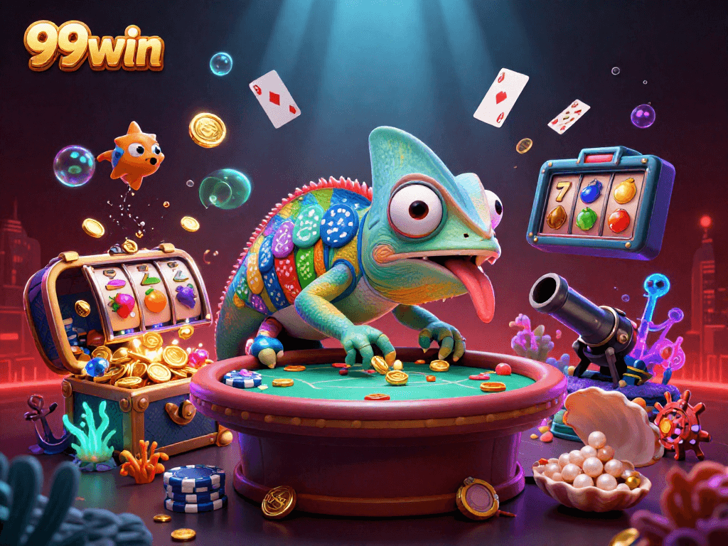 Experience thrilling gameplay at 99win with vibrant slot reels and dynamic casino elements.