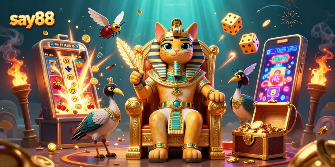 Experience exciting wins at Say88 with vibrant 3D casino illustrations showcasing engaging game elements.