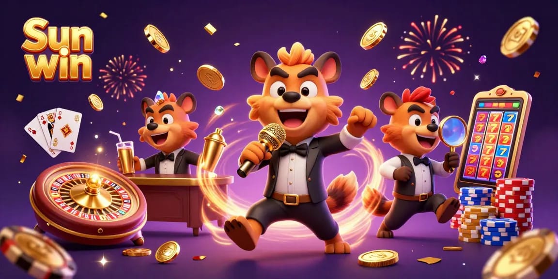 Engage in the fun with Sun win, experiencing a lively casino atmosphere featuring playful hyenas.