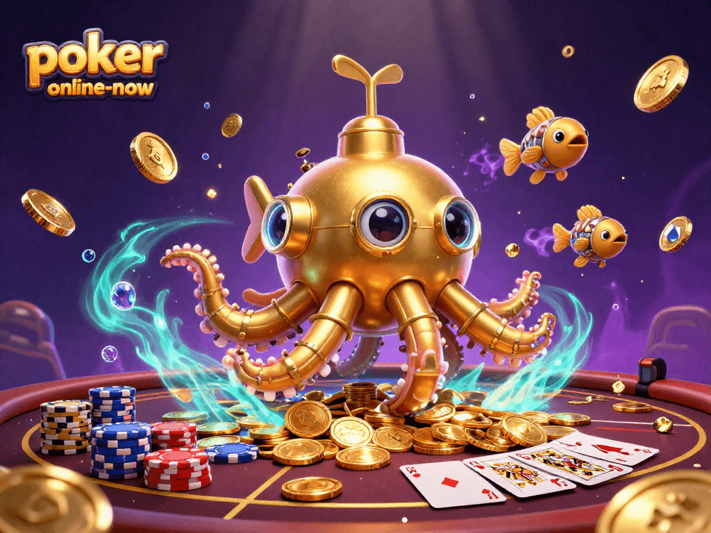 Experience thrilling poker action with poker-online-now and vibrant casino elements in a dazzling underwater scene.