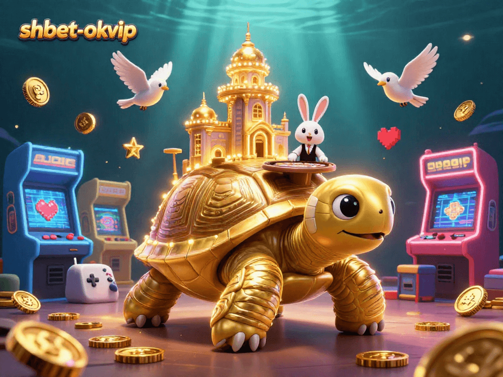 Play games and win prizes at shbet-okvip with this vibrant 3D casino illustration.