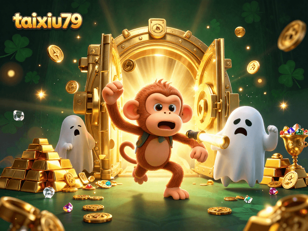 Experience taixiu79's thrilling gameplay with a lively haunted casino scene featuring dynamic characters and treasures.