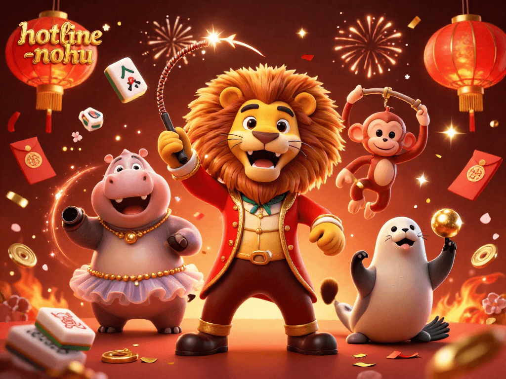 Join the excitement of hotline-nohu with vibrant circus characters in a festive casino scene