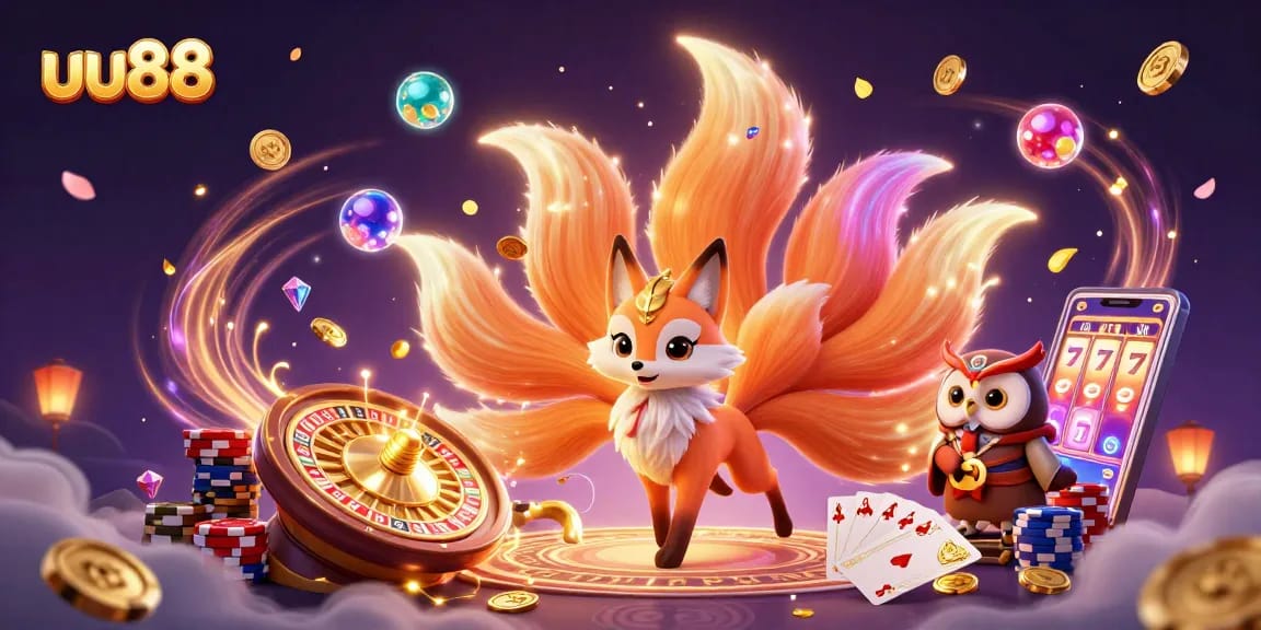 Experience thrilling wins at uu88 with a vibrant scene of gaming excitement featuring colorful characters and casino elements.