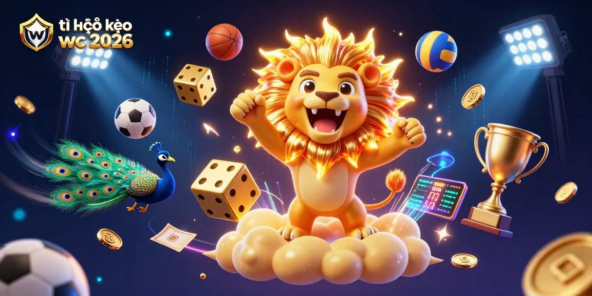 Bet on tỉ lệ kèo wc 2026 with a dazzling scene of sports elements and cartoon characters showcasing excitement.