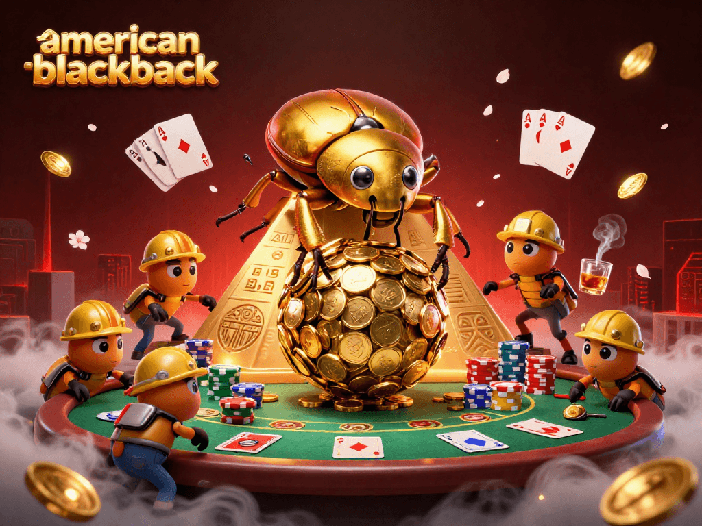 Engage in thrilling action with American Blackjack as big beetles roll coins, enhancing the gaming experience.