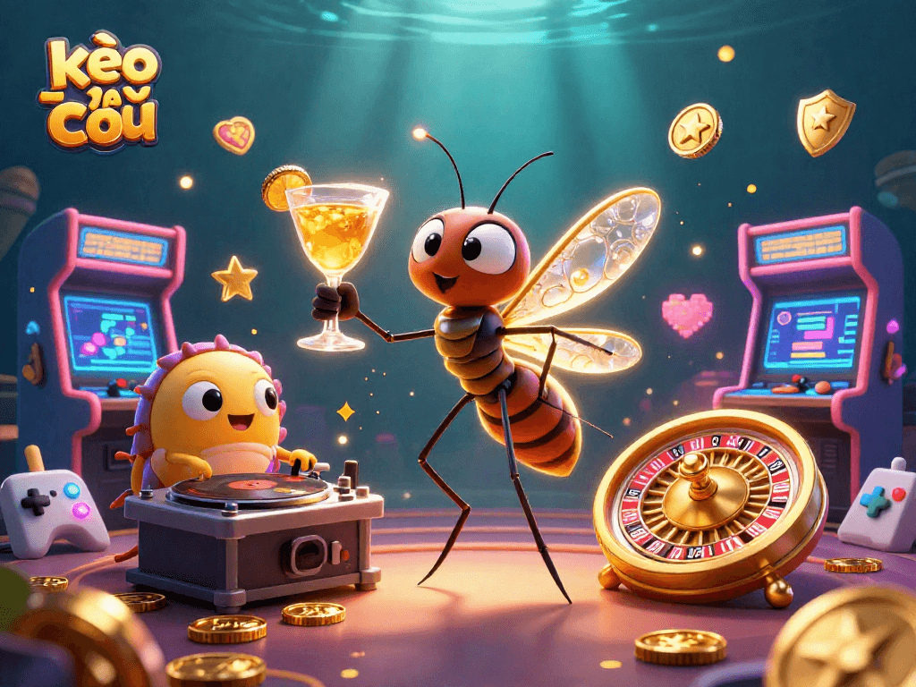 Engage with kèo nhà cái through a vibrant casino scene featuring unique characters and dynamic gaming elements.