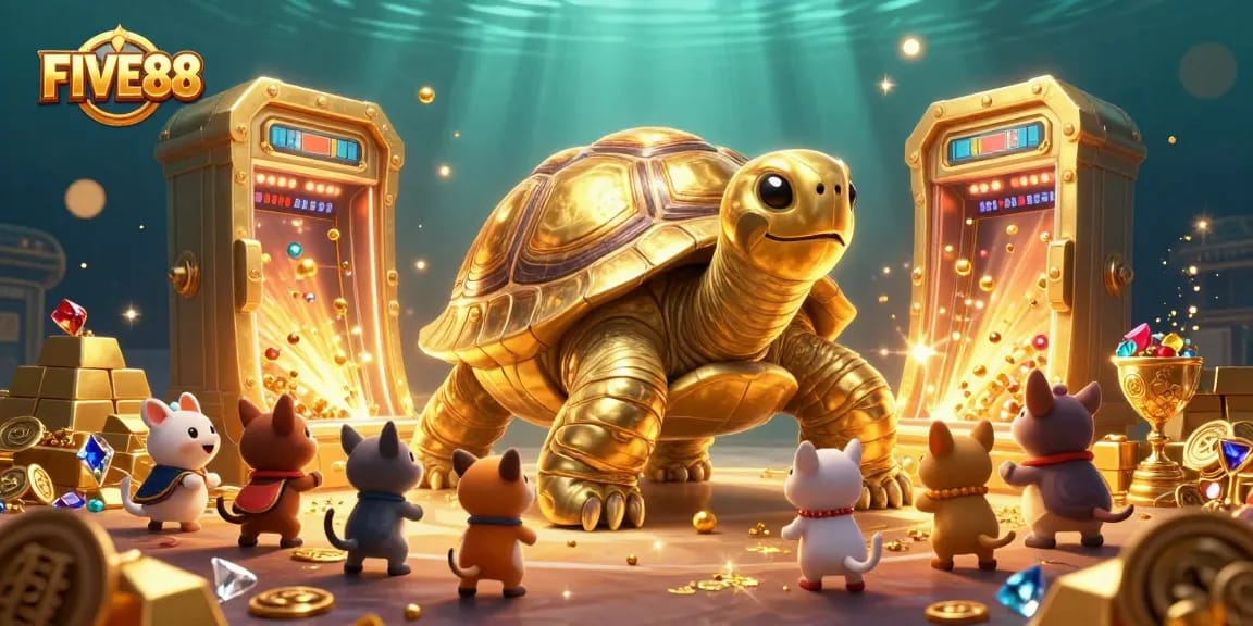 Experience exciting gaming action at FIVE88 with vibrant treasures and animated characters.