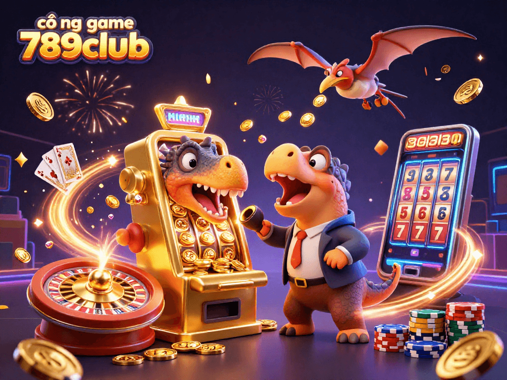 Catching flying coins at cổng game 789club in a 3D colorful casino illustration