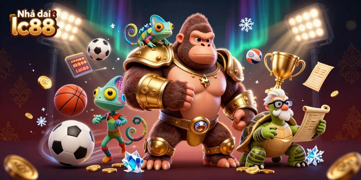 Engage with thrilling games at Nhà cái lc88, featuring a powerful gorilla and dynamic sports elements.
