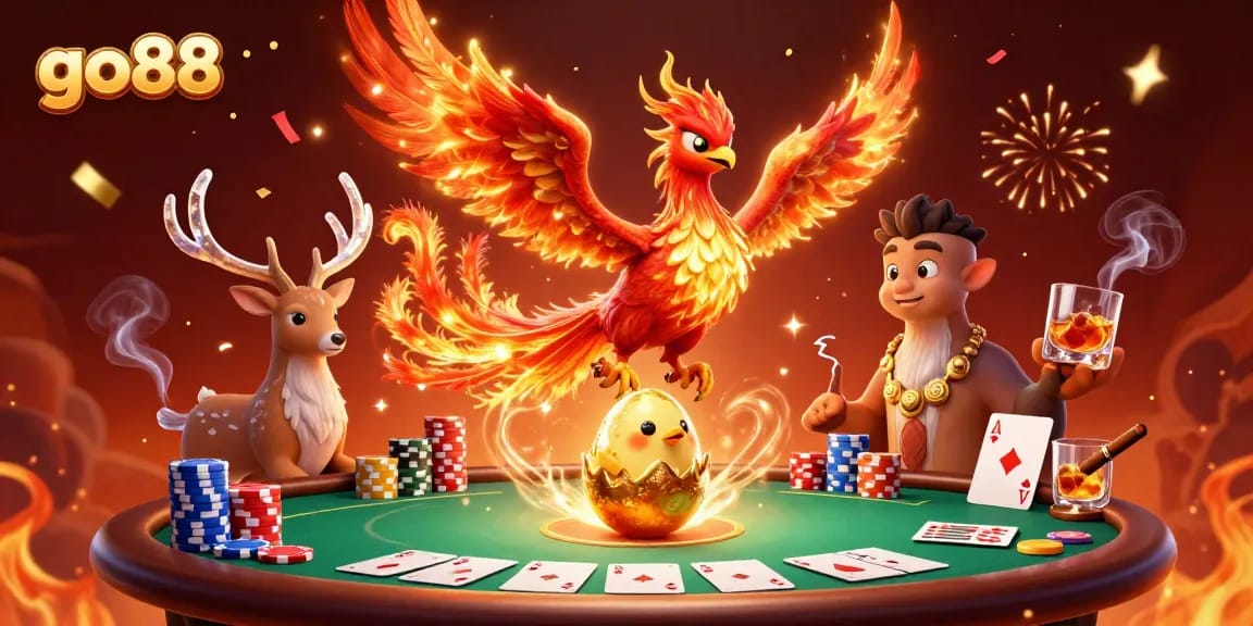 Experience exhilarating moments with go88's vibrant casino scene featuring game elements and dynamic characters.