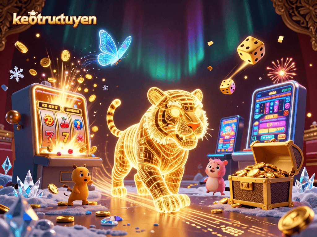 Engage in thrilling betting adventures with keotructuyen amidst vibrant digital casino visuals.