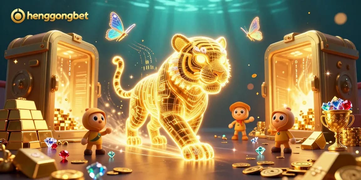 Experience the thrill of hengongbet with vibrant slot action and golden treasures in a neon-lit casino.