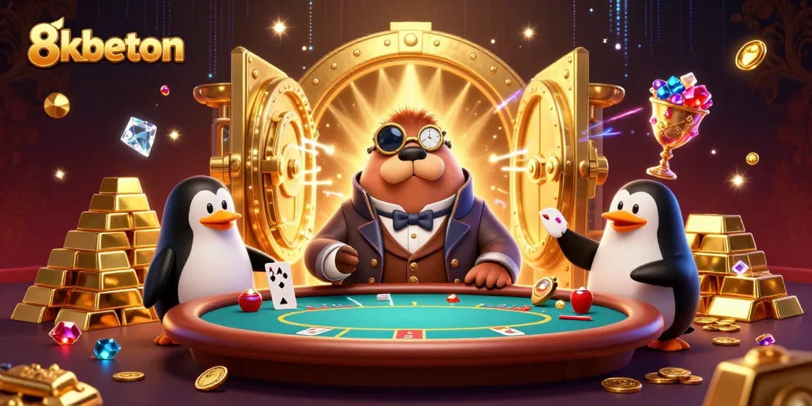 Play poker underwater with 8kbeton featuring a jolly walrus and dynamic casino elements.