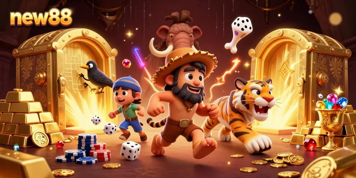 Experience thrilling wins at new88's vibrant casino with a dynamic 3D illustration